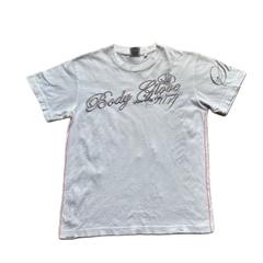 White x Holographic Grey Embroidery Lettering Tee h