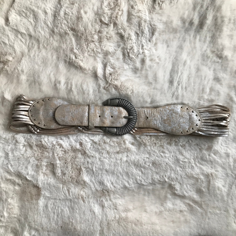 Distressed Silver Tassel Belt