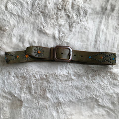 Dark Olive Rhinestone Leather Belt