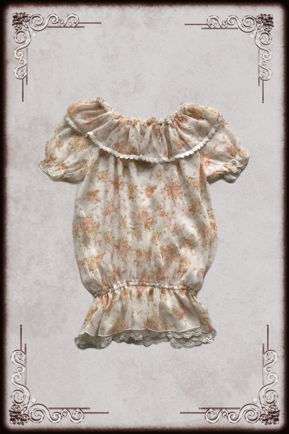 Glacier Peach Floral Lace Trim Top