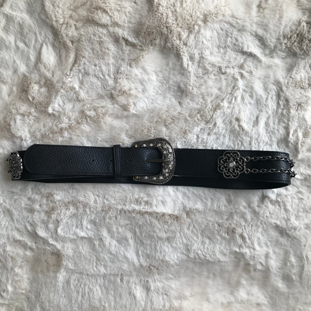 Black Leather Rhinestone Belt