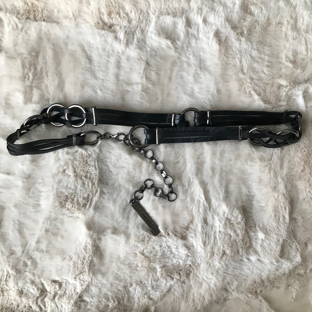 Black Leather Chain Tassel Belt