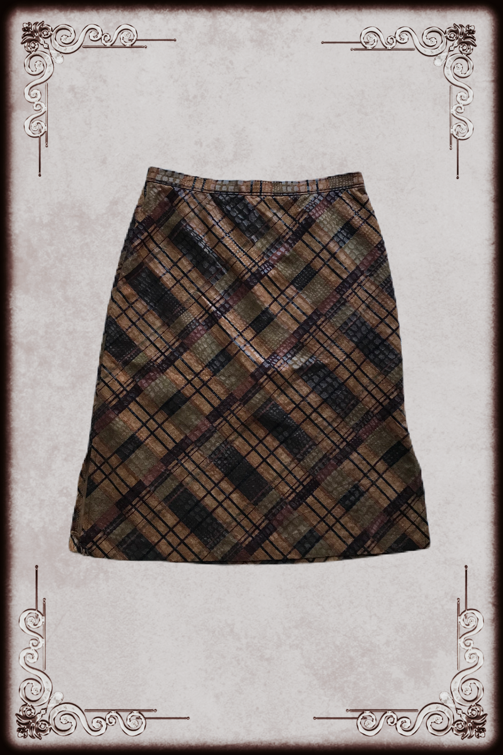 Snake Texture Brown Plaid Maxi Skirt