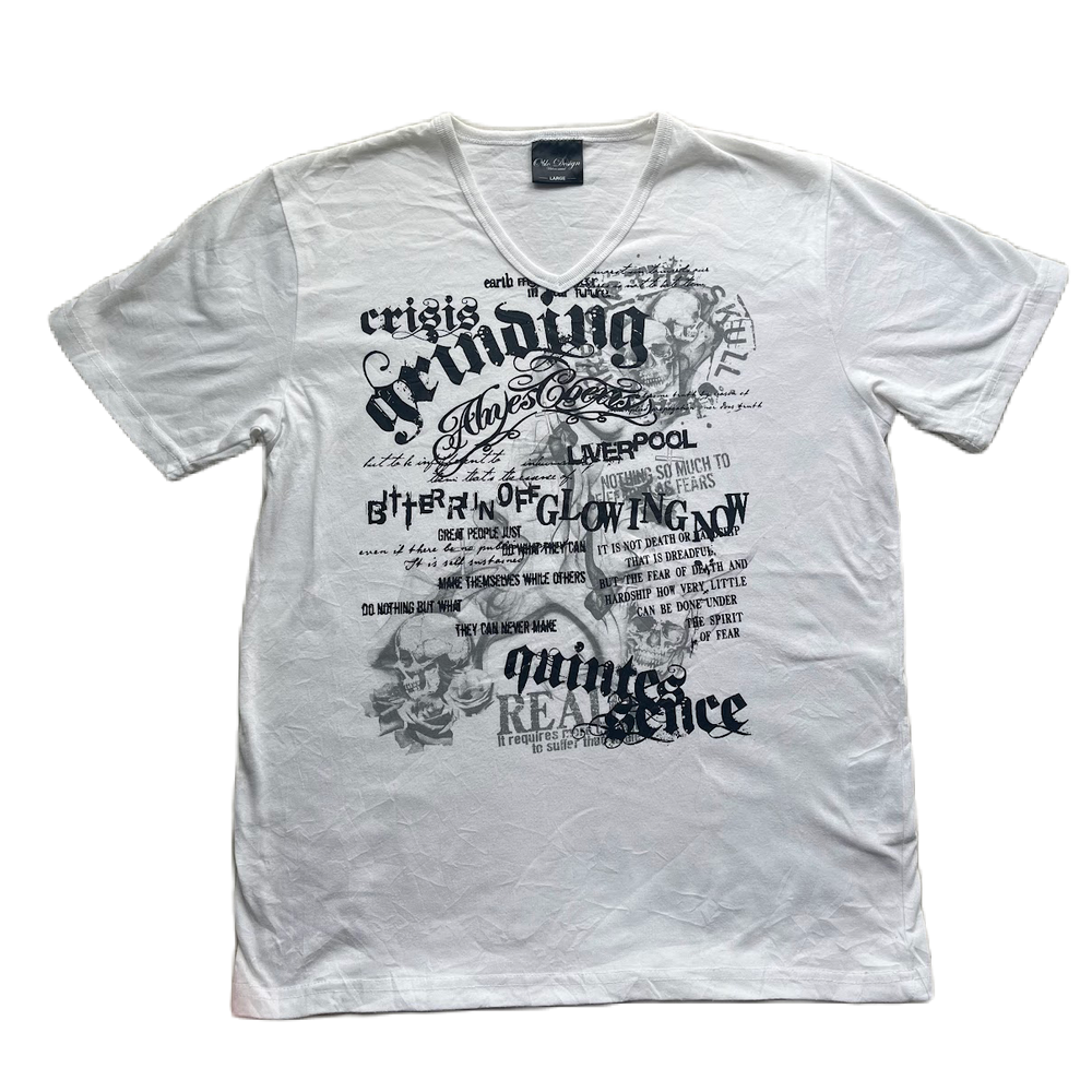 White & Black Lettering Graphic V-Neck