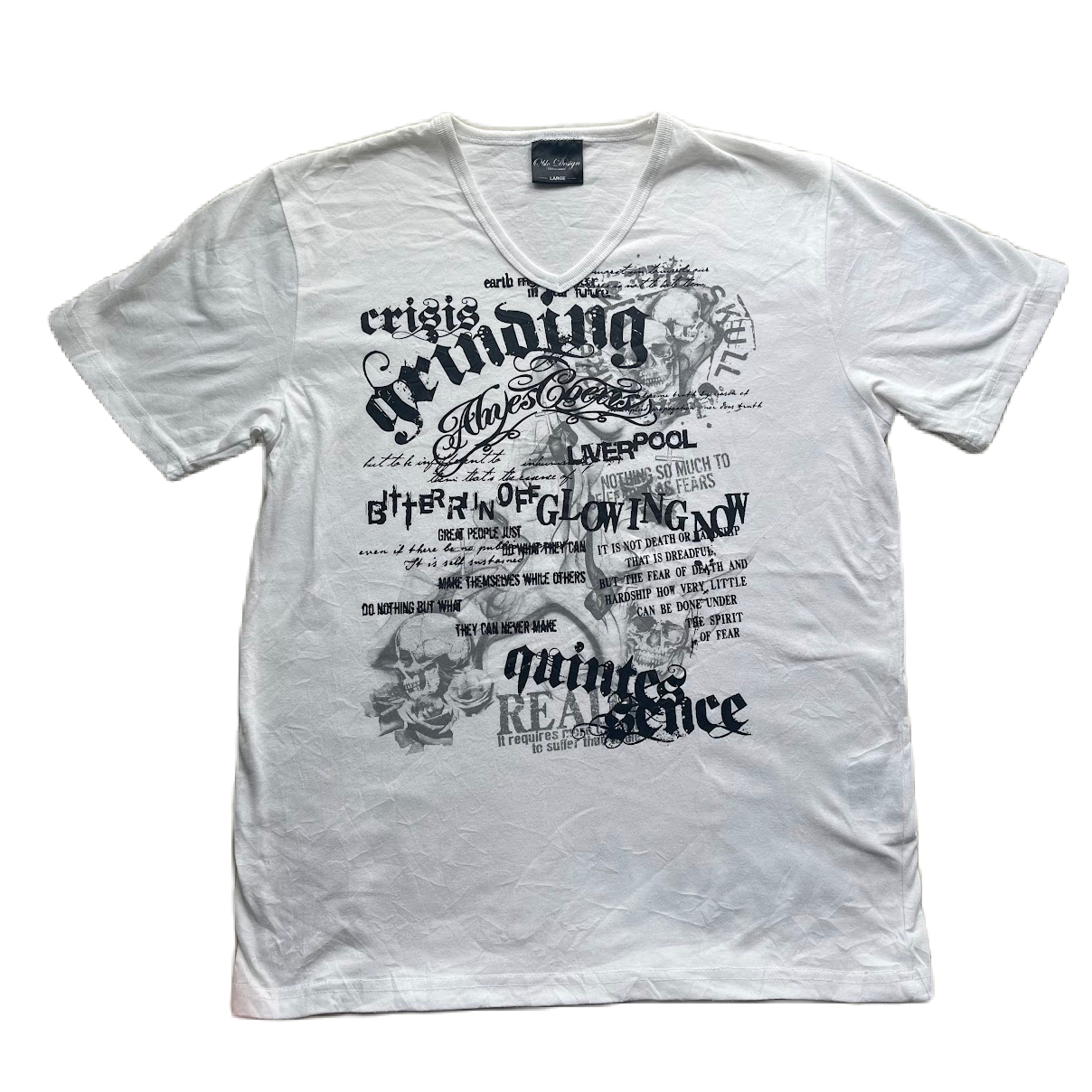White & Black Lettering Graphic V-Neck
