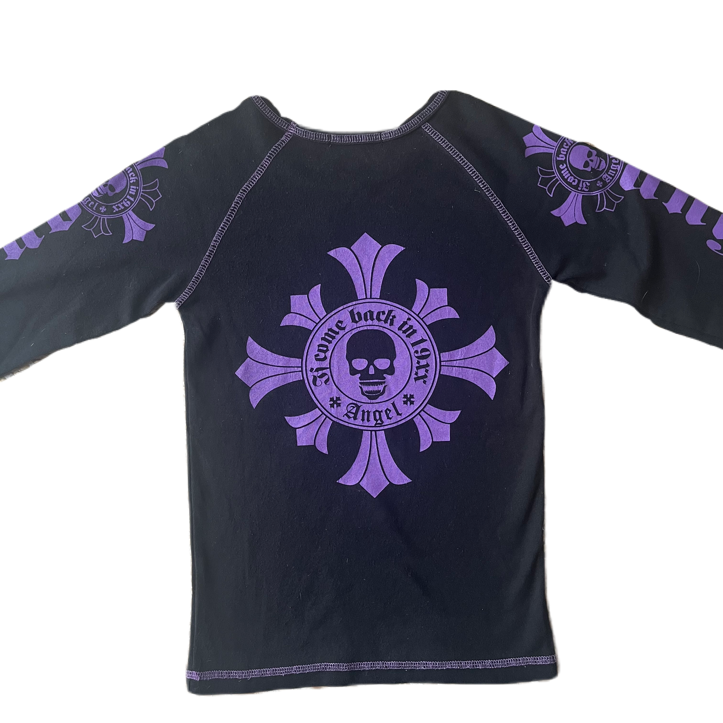 Black & Purple Angel Skull Graphic Long Sleeve