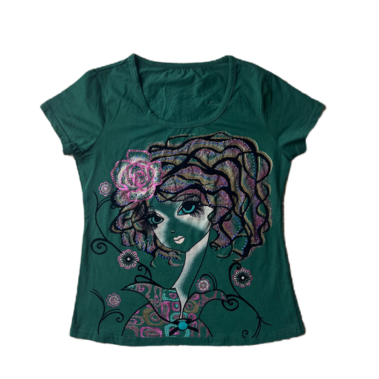 Dark Green Ganguro Glitter Baby Tee