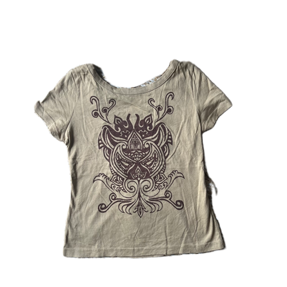 Lace Back Tan & Brown Graphic Print Top