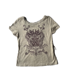 Lace Back Tan & Brown Graphic Print Top
