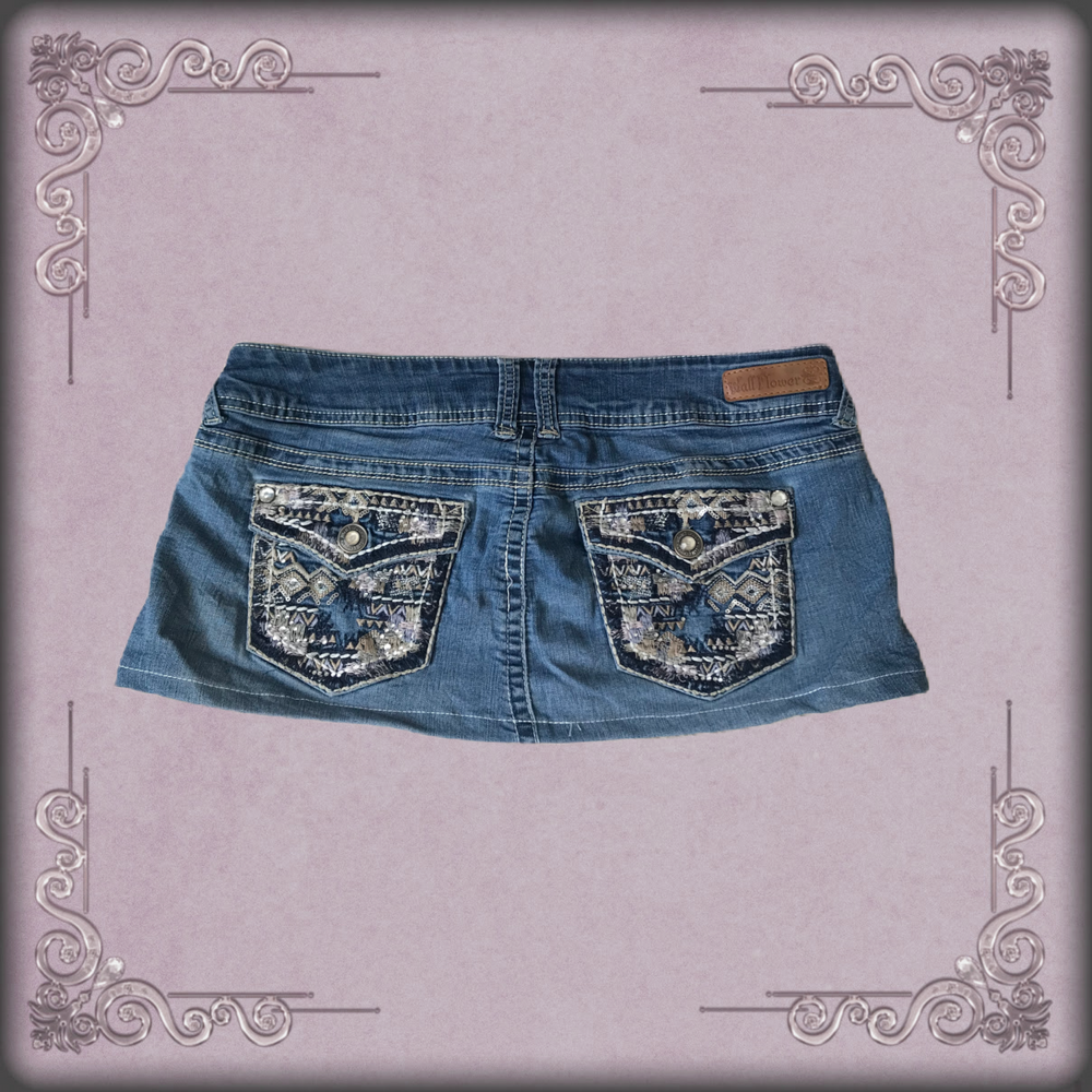 Rhinestone Embroidered Denim Mini Skirt