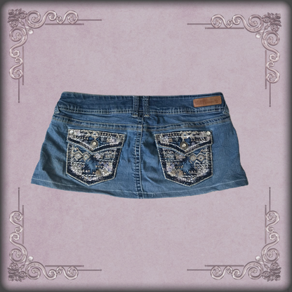 Rhinestone Embroidered Denim Mini Skirt