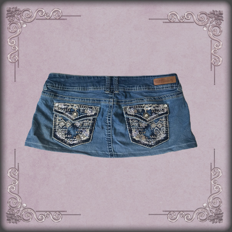 Rhinestone Embroidered Denim Mini Skirt