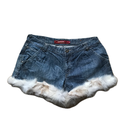 Light Off White Fur Trim Denim Shorts