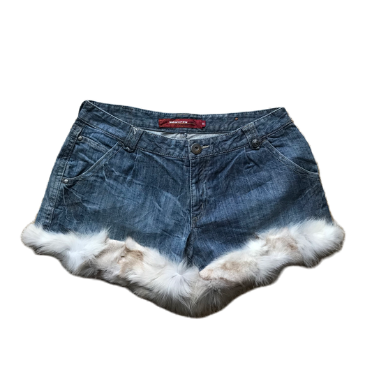 Light Off White Fur Trim Denim Shorts