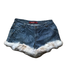 Light Off White Fur Trim Denim Shorts