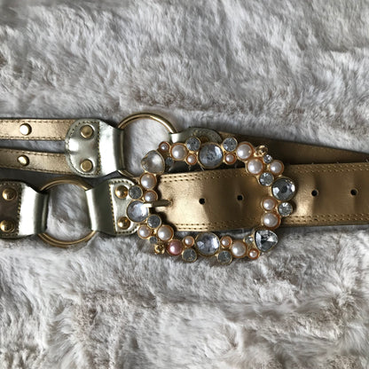 Gold Rhinestone & Pearl Detail Belt