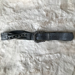 Dark Grey Leather Rhinestone Belt