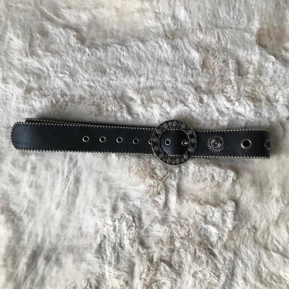 Black Leather Flower Stud Belt