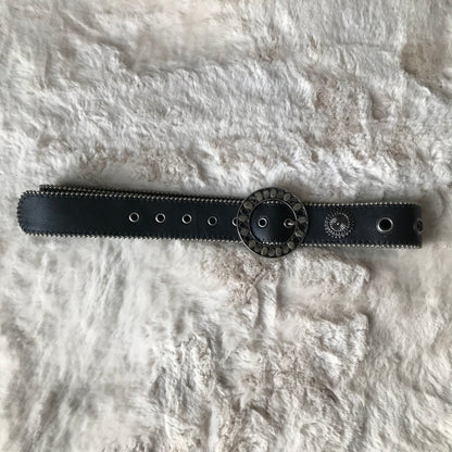 Black Leather Flower Stud Belt