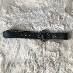 Black Leather Flower Stud Belt