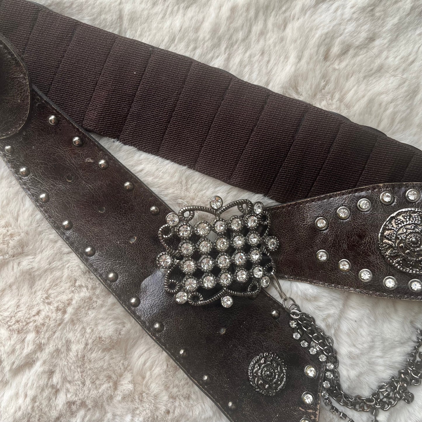 Brown & Silver Statement Rhinestone Chain Belt