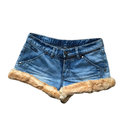 Light Wash Tan Fur Trim Shorts