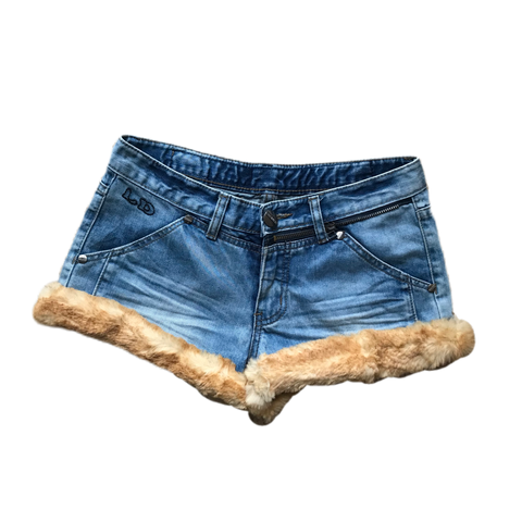 Light Wash Tan Fur Trim Shorts