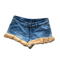 Light Wash Tan Fur Trim Shorts