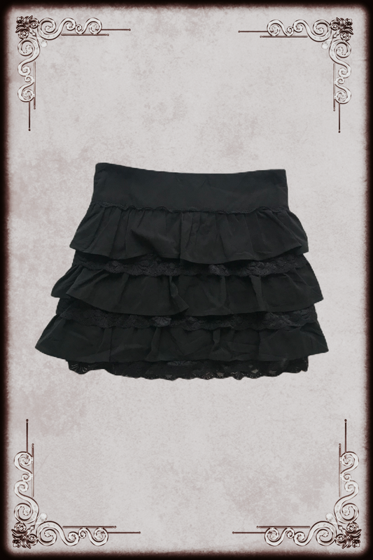 Floral Lace Trim Black Layered Skirt