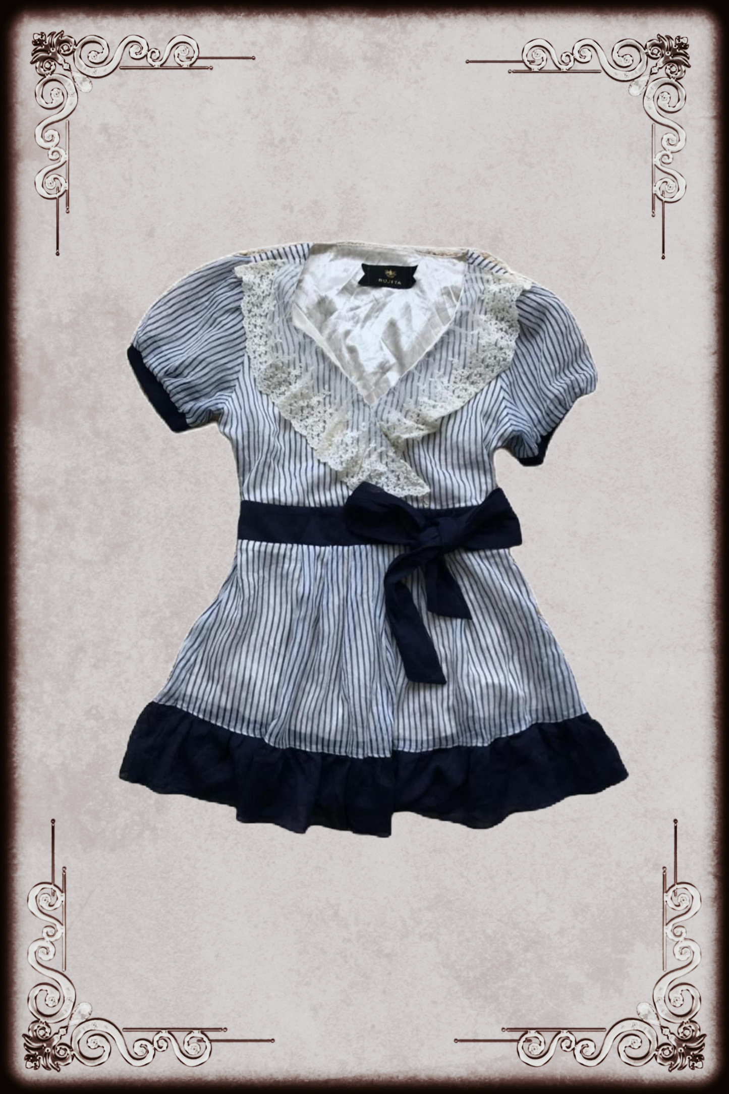 Rojita Navy & White Pinstripe Bow Blouse