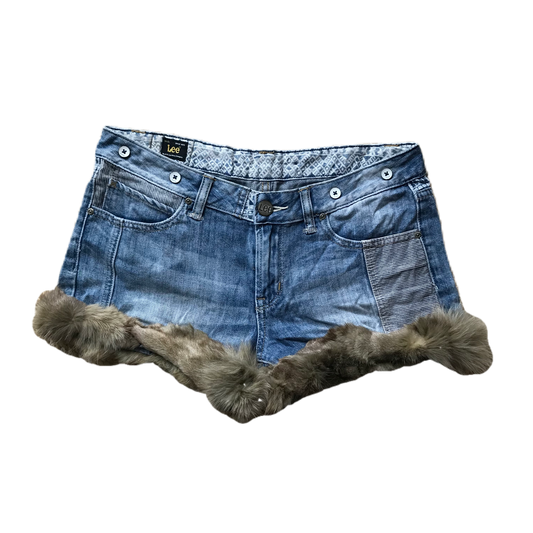 Light Wash Denim Fur Trim Shorts