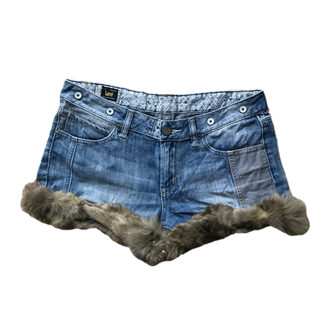Light Wash Denim Fur Trim Shorts