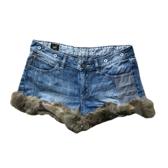 Light Wash Denim Fur Trim Shorts