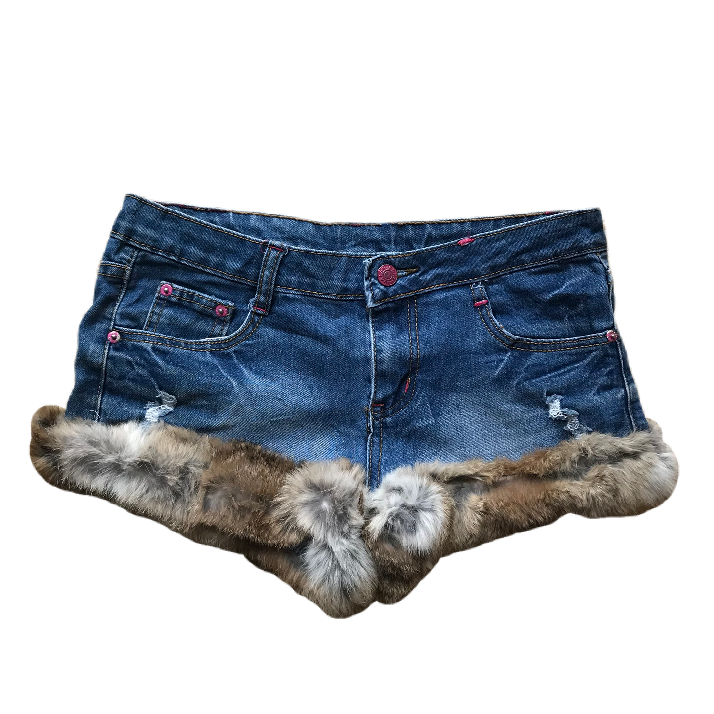 Pink x Green Skull Pocket Detail Fur Trim Shorts
