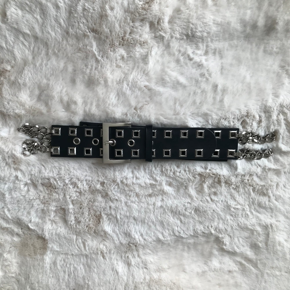 Black Square Rivet Chain Belt
