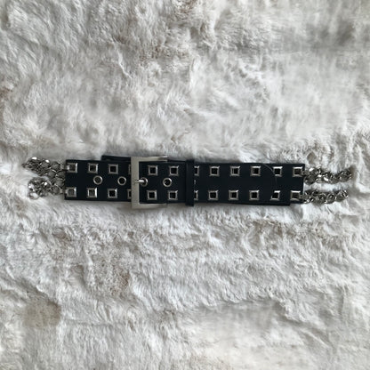 Black Square Rivet Chain Belt