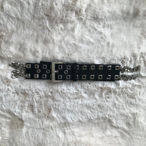 Black Square Rivet Chain Belt