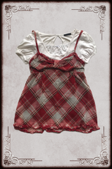 Ingni Off-white & Red Plaid Babydoll Top