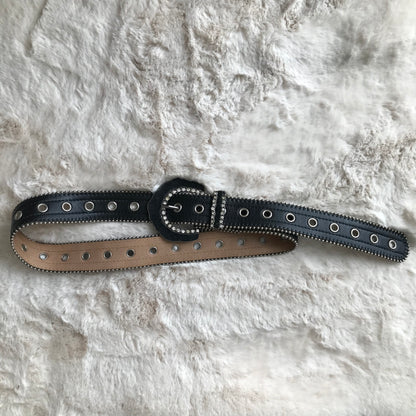 Black & Silver Leather Rhinestone Belt