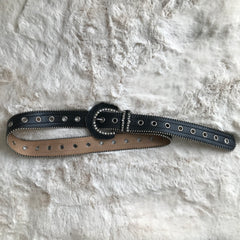 Black & Silver Leather Rhinestone Belt
