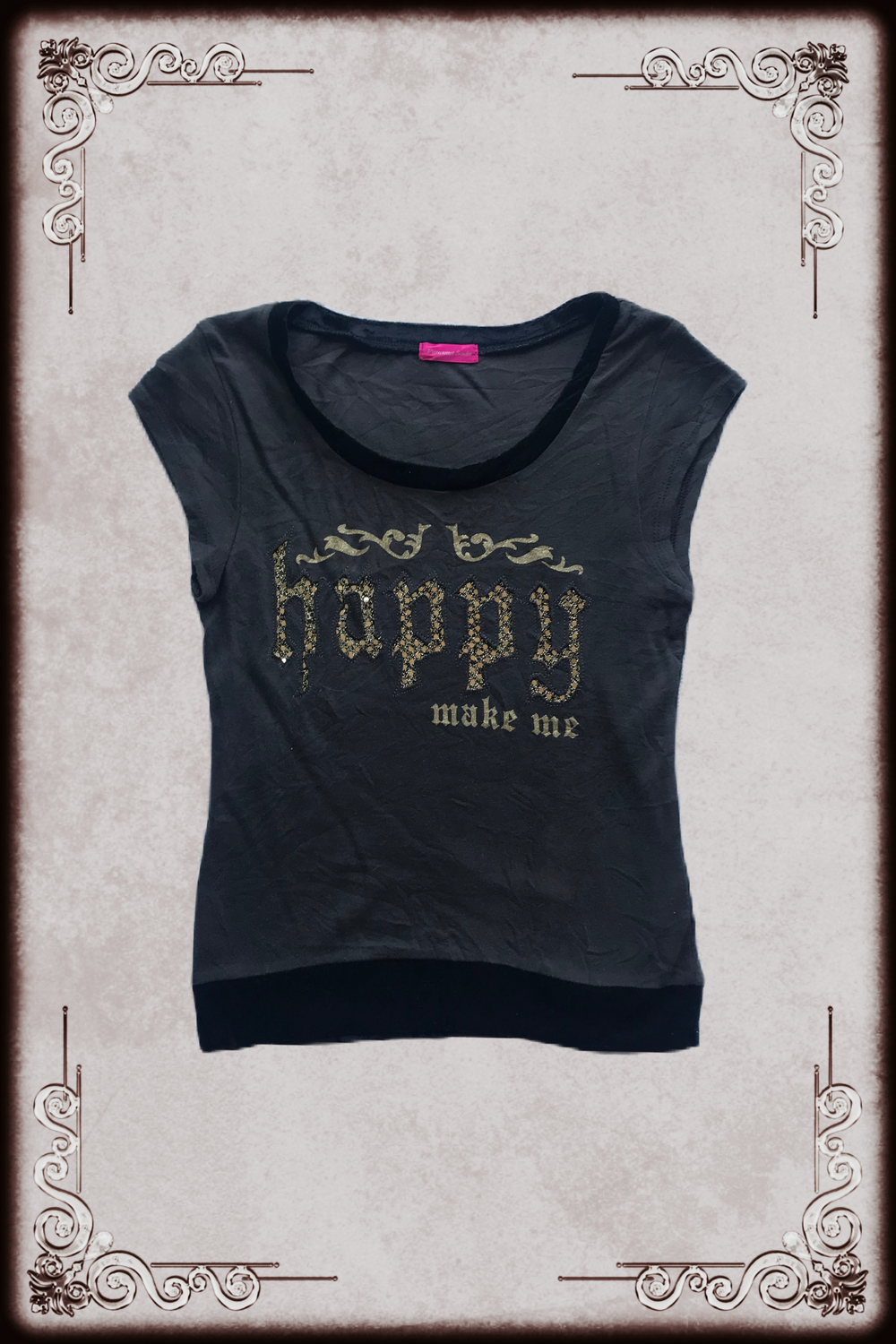 Grey & Gold Sequin Velvet Trim Lettering Top
