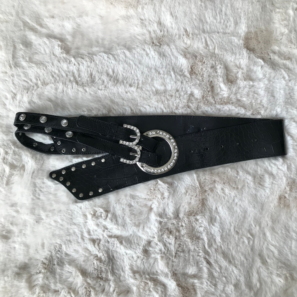 Black Rhinestone Statement Belt
