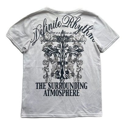 Sorridere White V-neck Black & Silver Glitter Rinestone Graphic