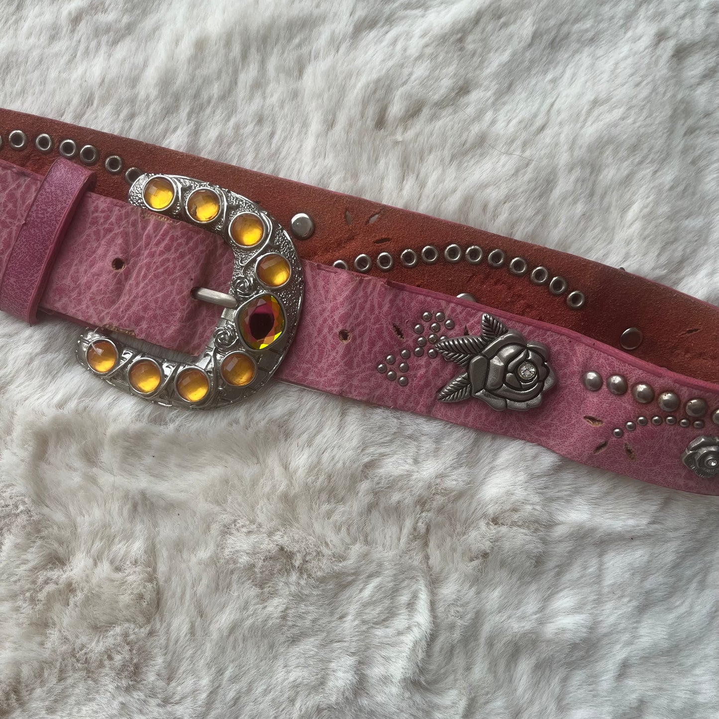 Pink Leather Rose Belt