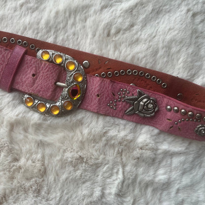 Pink Leather Rose Belt