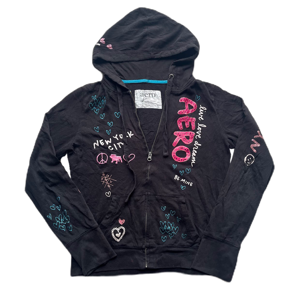 Black & Pink Glitter Rhinestone Graphic Zip-up