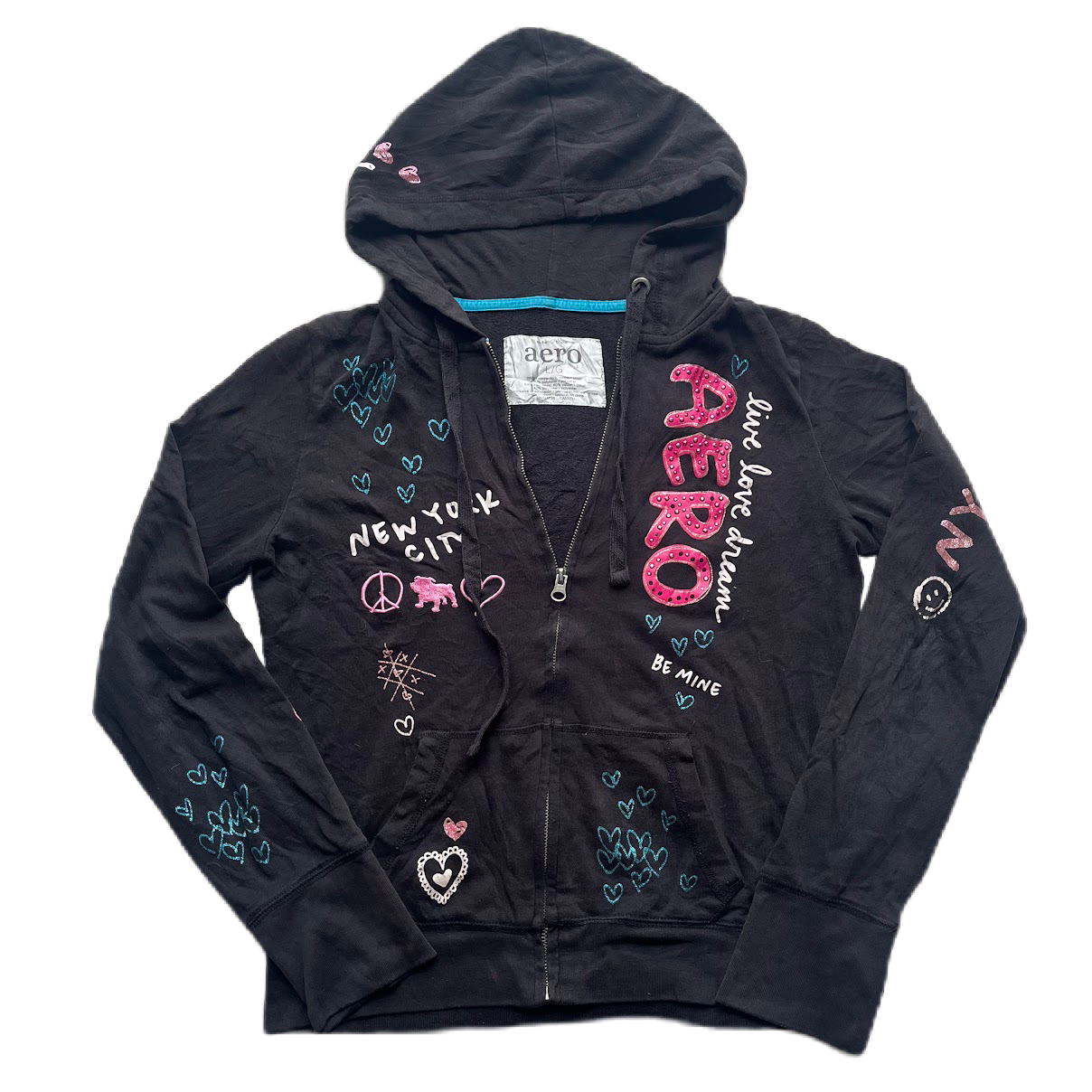 Black & Pink Glitter Rhinestone Graphic Zip-up