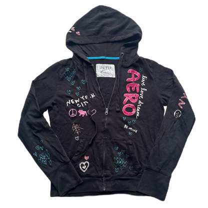 Black & Pink Glitter Rhinestone Graphic Zip-up