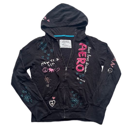 Black & Pink Glitter Rhinestone Graphic Zip-up