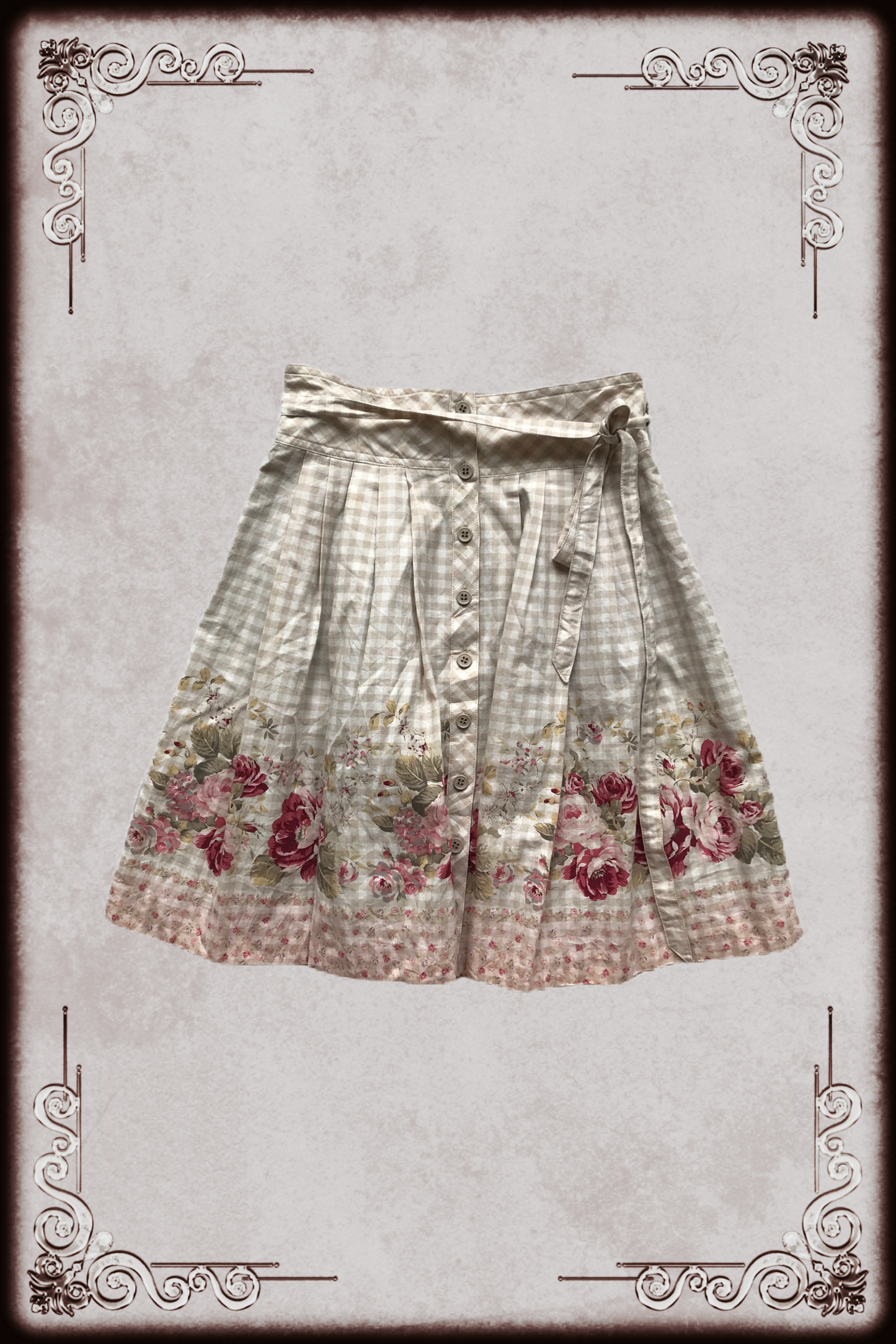 L’est Rose Checkered Flower Print Skirt